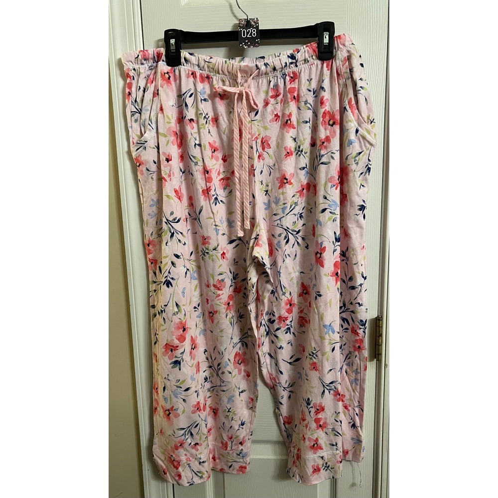 Carole Hochman Pink Floral Pajama Pants Womens XXL Cropped Drawstring Sleepwear